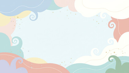 Pastel Cloud Fantasy Background　Soft Swirling Shapes with Sparkles and Wide Copy Space