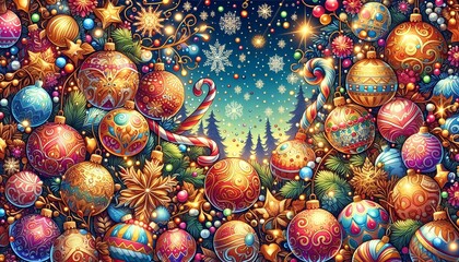 Obraz premium Vibrant Christmas Ornaments and Decorations Background.