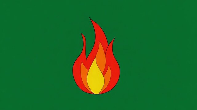 Animated Fire Flame Icon on Green Screen Background