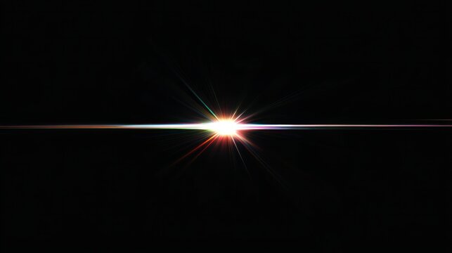 Horizontal Holographic lens flare reflection abstract black background light reflection, rainbow blurred light reflection texture