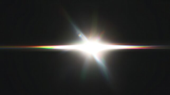 Horizontal Holographic lens flare reflection abstract black background light reflection, rainbow blurred light reflection texture