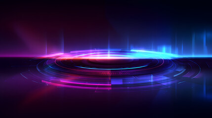 Futuristic Stage: A dynamic digital stage bathed in vibrant neon light. The design embodies energy, innovation, and technological prowess.