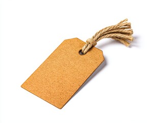 Blank Kraft Paper Gift Tag With Twine String For Price Label Or Hang Tag On White Background Studio Shot