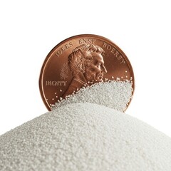 Lincoln Cent Covered With a Mound of White Sugar Pearls on White