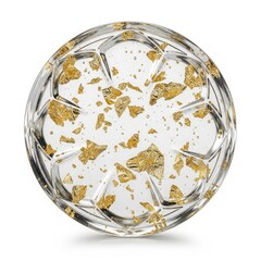 Ornamental Glass Dish With Gold Leaf Flakes Isolated on White
