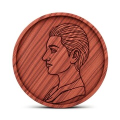 Wooden Portrait Medallion Carved With Woman's Profile