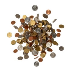 Falling Assorted Coins Against White Background