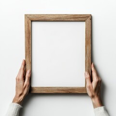 Individual Holding Empty Wooden Frame for Art Display in Bright Environment