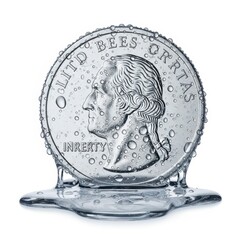 Quarter Dollar Coin Melting With Water Droplets