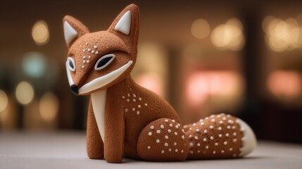 Cute gingerbread fox figurine with white icing dots and accents