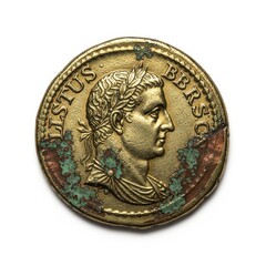 Antique Roman Coin Featuring Bust of a Person With Laurels on Head