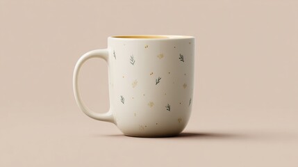 Obraz premium Cream ceramic mug with delicate floral pattern on a soft beige background