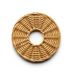 Woven Rattan Coaster With Circular Open Center, Round Wicker Placemat