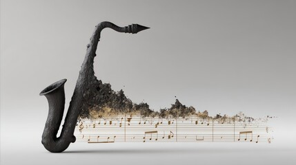 Surreal Saxophone Landscape with Musical Notes.
