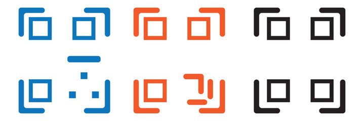 QR code collection isolated on symbol, contrast, black and white QR code centered on a plain white background, mobile phone. EPS 10 