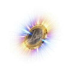 One Euro Coin With Bursting Light Effect