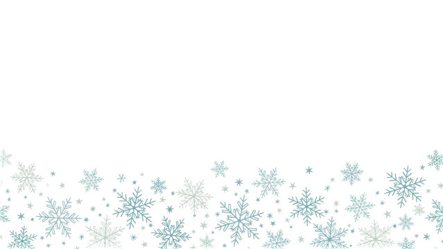 Isolated seamless border with light cyan snowflakes for holiday card or banner design