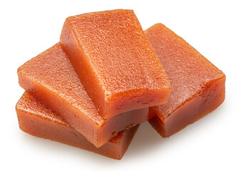 Quince paste cubes or quince marmalade cubes on white background. File contains clipping paths.