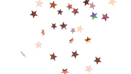 Isolated shimmering star confetti, copper, bronze, rose gold, and iridescent tones scattered
