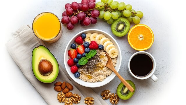 Healthy Breakfast with Fresh Fruits and Nuts. - Powered by Adobe