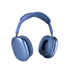 Wireless modern surround headphones in blue and gray on an isolated background