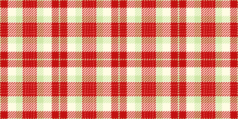 Christmas texture seamless tartan, old-fashioned textile vector pattern. Bathroom plaid check fabric background in red and light yellow colors.
