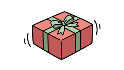 A red gift box with a green ribbon and bow, shaking slightly.
