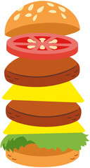 上から重なっていくハンバーガーのイラスト素材