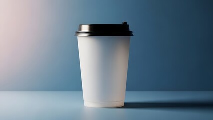 White paper coffee cup with black lid on blue surface white paper cup blue background disposable cup