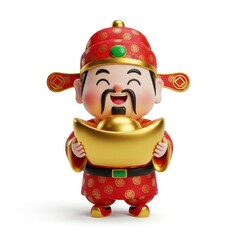 God of Wealth Holding a Golden Ingot for Chinese New Year