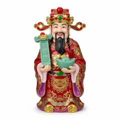 Smiling Chinese God of Prosperity Statue With Gold Ingot
