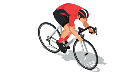 Obraz premium Isometric cyclist in red jersey riding a racing bicycle on white background
