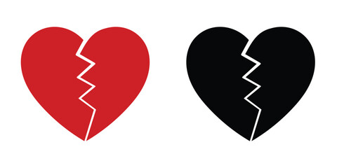 Obraz premium Broken heart symbol set. Red and black cracked love icon shapes
