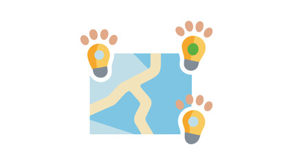 Innovative map with lightbulb ideas and paw prints