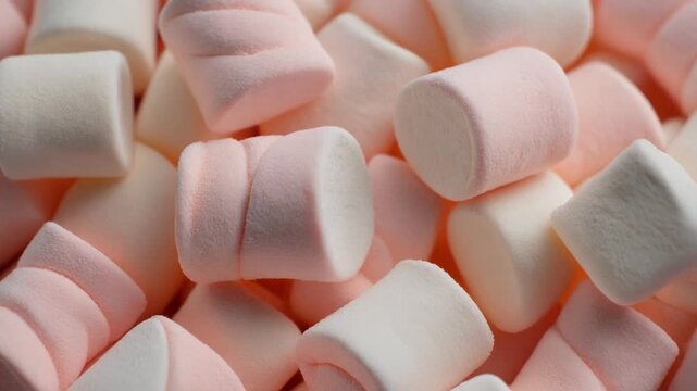 Soft pink and white marshmallows piled together.