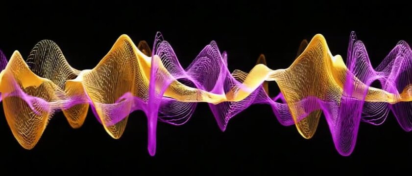 Waves of Color: Abstract representation of sound waves, a symphony of light and shadow dancing across a dark canvas, capturing the vibrant energy and harmonic rhythm.