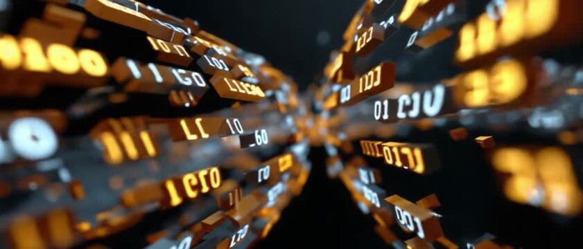 Abstract Numerical Flow: A dynamic, digital cascade of numbers and symbols streaks across the frame, portraying the complex interconnectedness of data, information, and the digital world.