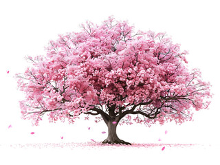 Obraz premium Beautiful sakura blossom tree with pink flowers, isolated on transparent background. Ideal for spring designs, nature