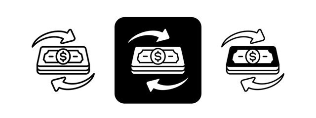 Cashflow  Solid color and black line drawing vector illustration set