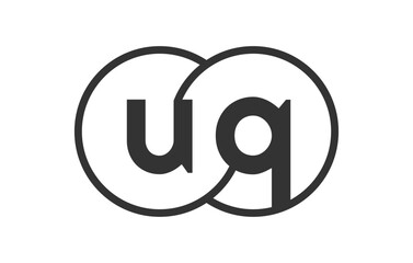 UQ business company emblem with outline rounds and letters u q. Logo template of two merged circles for brand identity, logotype. Vector Infinity symbol