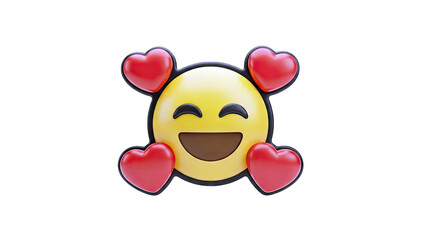 Smiling Emoji with Hearts on White Background