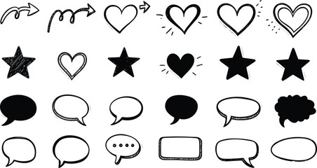Collection of heart and speech bubbles icons in various styles