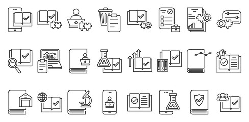 Icon Pack of Learning Management System in Creative Outline Vector Style for Online Education Platform Digital Training Course Dashboard E Learning Interface UI UX Design Modern School and Corporate