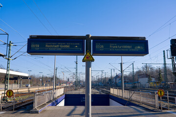 Platform at railway station Frankfurt am Main Stadion on an autumn day. Photo taken November 22nd, 2025, Frankfurt am Main, Germany.
