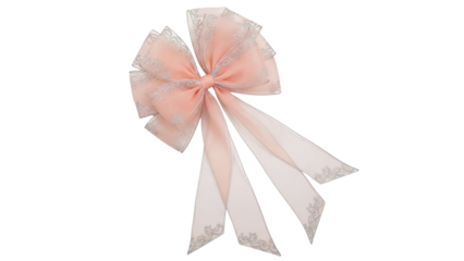 Isolated Peach Ribbon Bow for Gift Wrapping, Delicate Fabric Decoration, Present Adornment