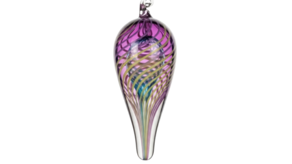 Isolated glass art ornament, decorative teardrop design with internal swirls of color style