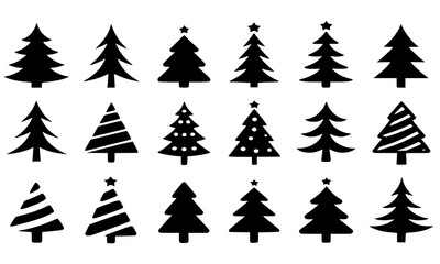 Obraz premium Set of Christmas Tree Silhouettes, Holiday Pine and Fir Tree Icons Collection