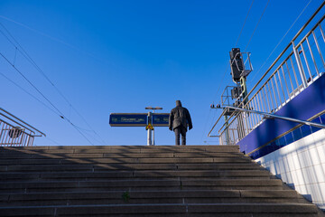 Staircase at railway station Frankfurt am Main Stadion on an autumn day. Photo taken November 22nd, 2025, Frankfurt am Main, Germany.
