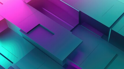Abstract geometric network of interconnected cube like blocks with vibrant teal to magenta gradient lighting, modern 3d texture evoking futuristic data, technology, and design wallpaper