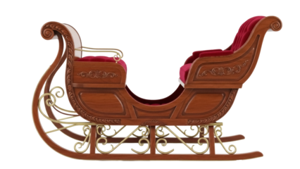 Isolated antique Santa sleigh on a neutral background, vintage Christmas transportation mode